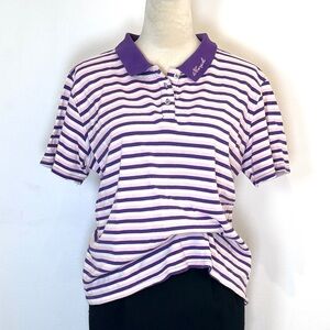 Kamachi Purple Pink Striped Polo Shirt 100% Cotton